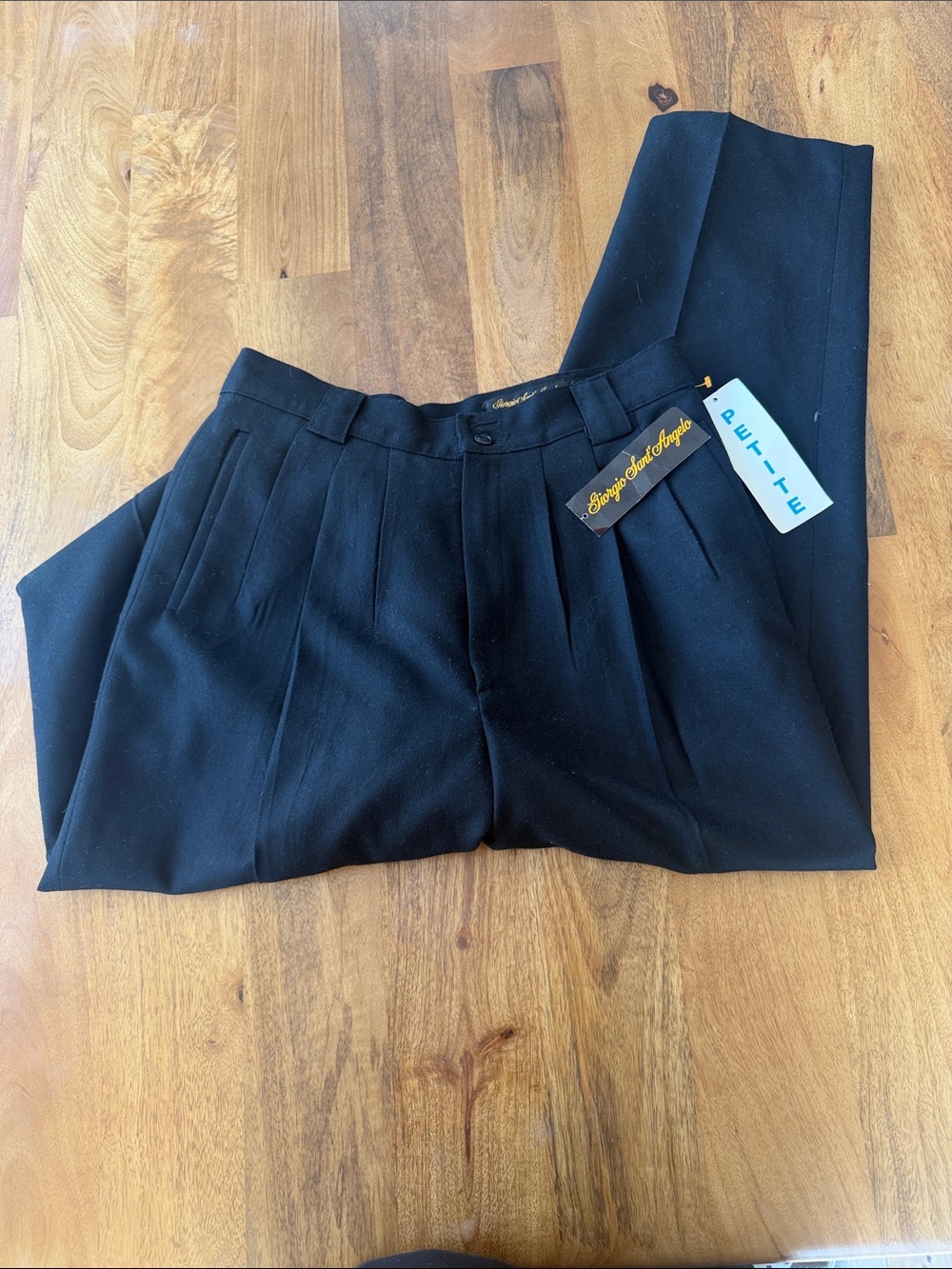 NWT Vintage Giorgio Sant’Angelo 100% Wool Black Pleated Trousers Size P14